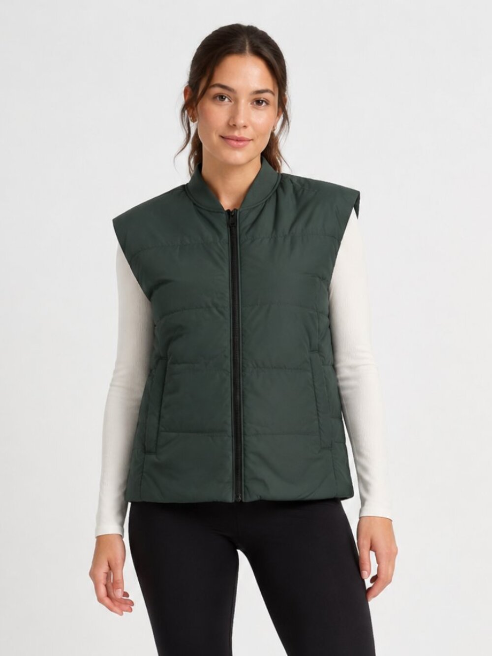 Zara Dark Green Puffer Vest Full Zip Women’s Small
